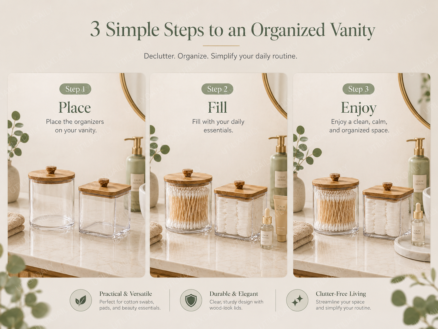 Three simple steps to organize a bathroom vanity with clear containers