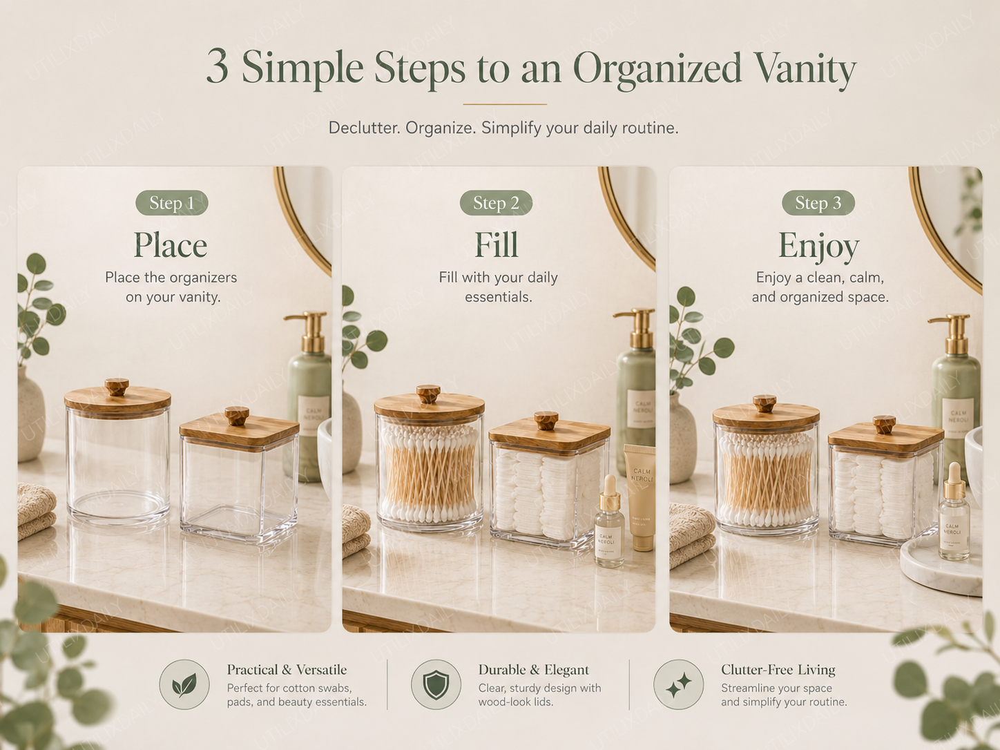 Three simple steps to organize a bathroom vanity with clear containers