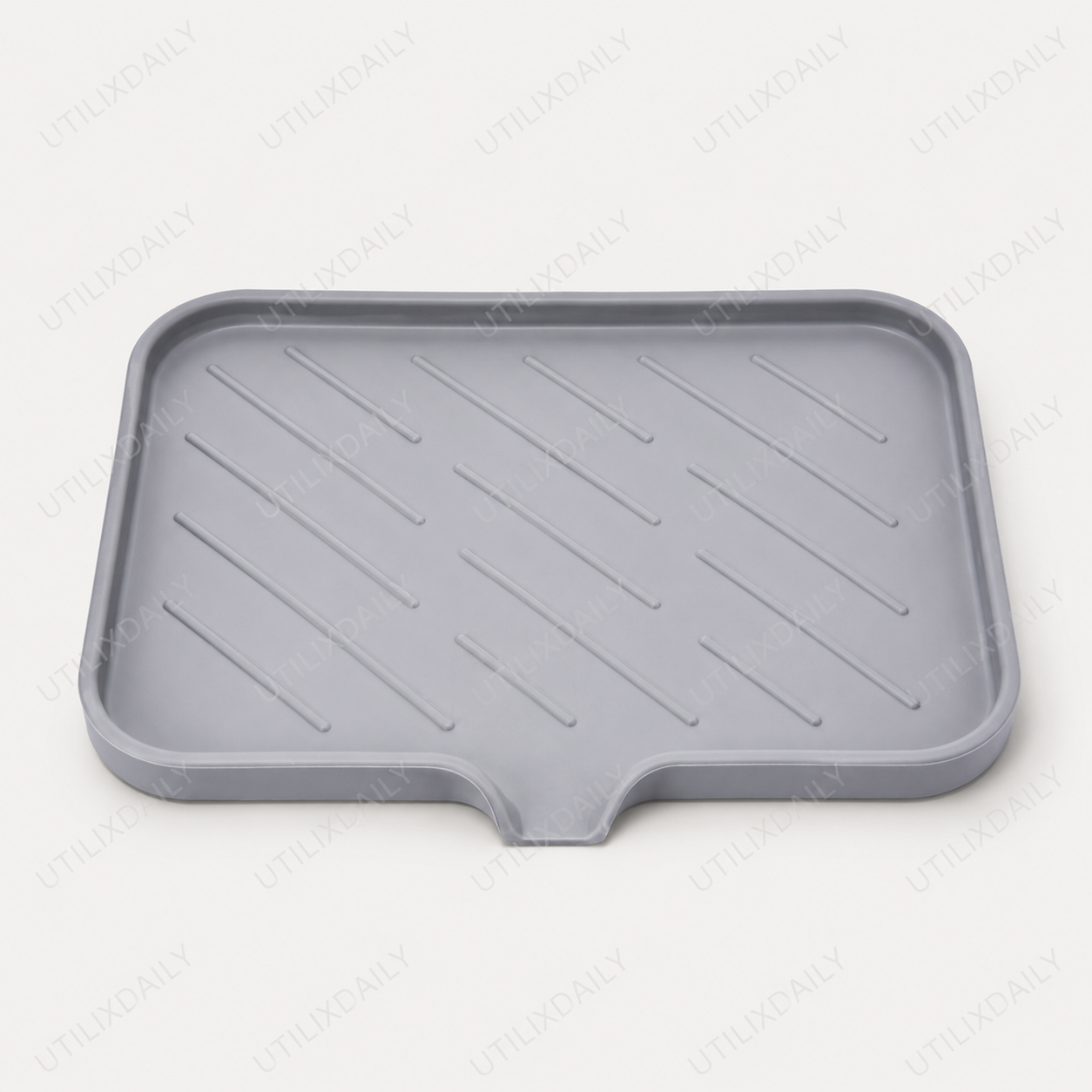 Minimal product-only image of a grey silicone self-draining sink tray on a clean light background.